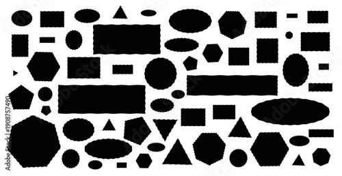 Set of monochrome black wavy shapes. Bold irregular outlines and organic forms for dramatic posters, edgy graphics and high contrast layouts. Single hue silhouette vector illustration.