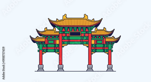 Traditional Chinese Archway Illustration with Intricate Details.