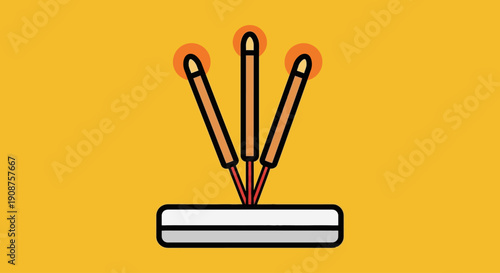 Three burning incense sticks in a holder emitting a warm glow.