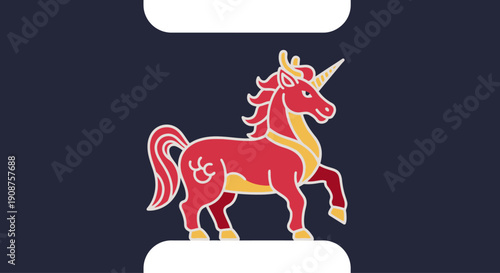 Majestic Red Unicorn with Golden Accents Standing Proudly.