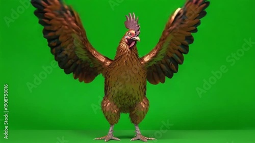 Majestic rooster with vibrant feathers standing proudly on green background
