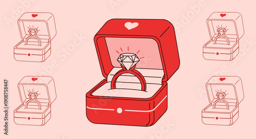 Red Jewelry Box with Engagement Ring Inside.