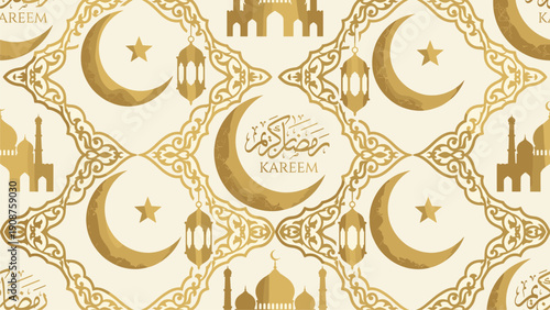 Elegant Ramadan Kareem Islamic Geometric Pattern Background - Gold & Cream