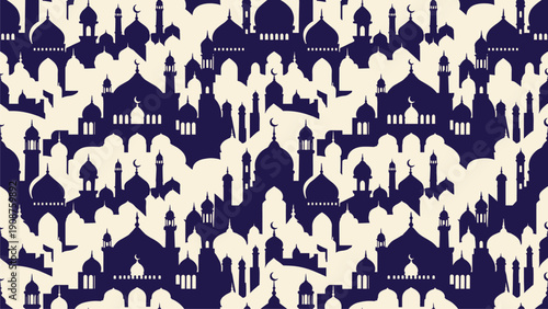 Islamic Cityscape Pattern Design for Cultural Decor & Fabric Printing