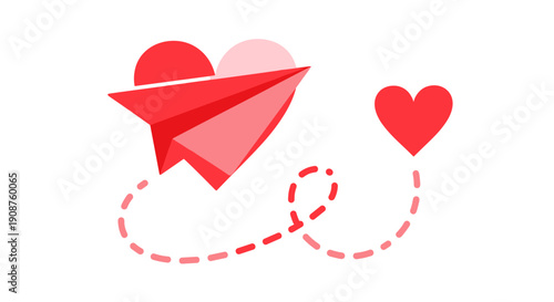 Red Paper Plane Heart Love Symbol.