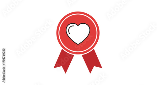 Red Ribbon Badge with Heart Icon.