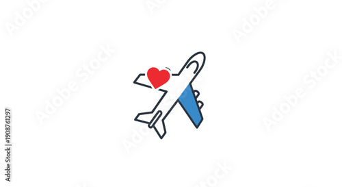 Simple Hand Drawn Airplane with Heart.