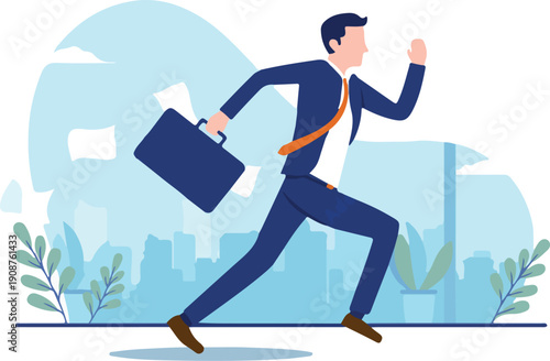 Urgent business - Determined business person running in a hurry to be punctual. Tight schedule concept.