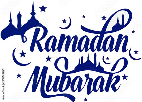 Marhaban Ya Ramadan Calligraphy Typography with Mosque Dome