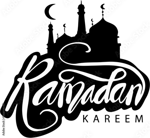 Marhaban Ya Ramadan Calligraphy Typography with Mosque Dome