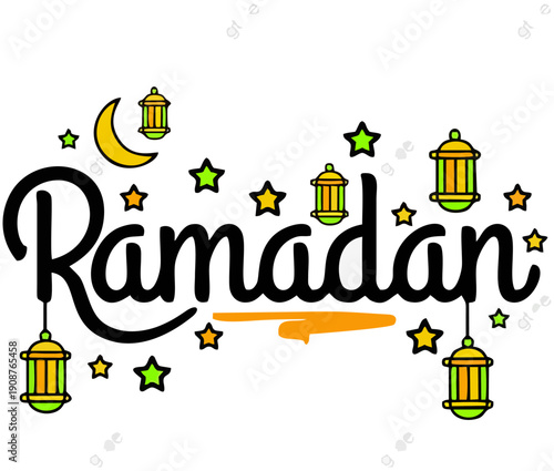 Marhaban Ya Ramadan Calligraphy Typography with Mosque Dome