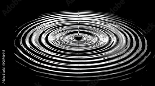 Black and white image of ripples radiating outward from the point of impact on a liquid surface