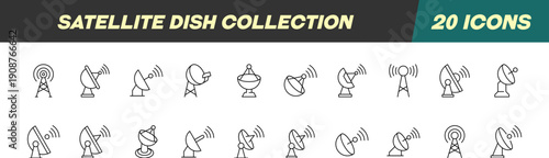 Signs of Satellite Dish for Shops and Stores. Suitable for books, stores, shops. Editable stroke in minimalistic outline style. Symbol for design