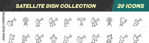 Line Signs of Satellite Dish for Advertisement. Suitable for books, stores, shops. Editable stroke in minimalistic outline style. Symbol for design