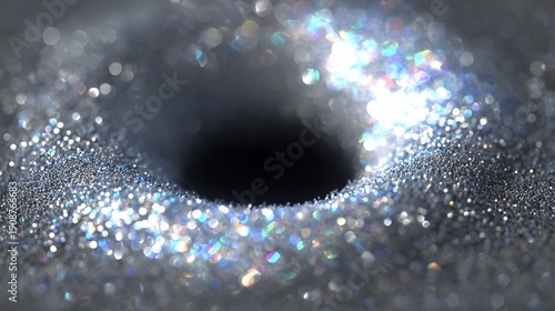 Close-up of a sparkling, glittering surface with a central dark void, evoking depth and mystery