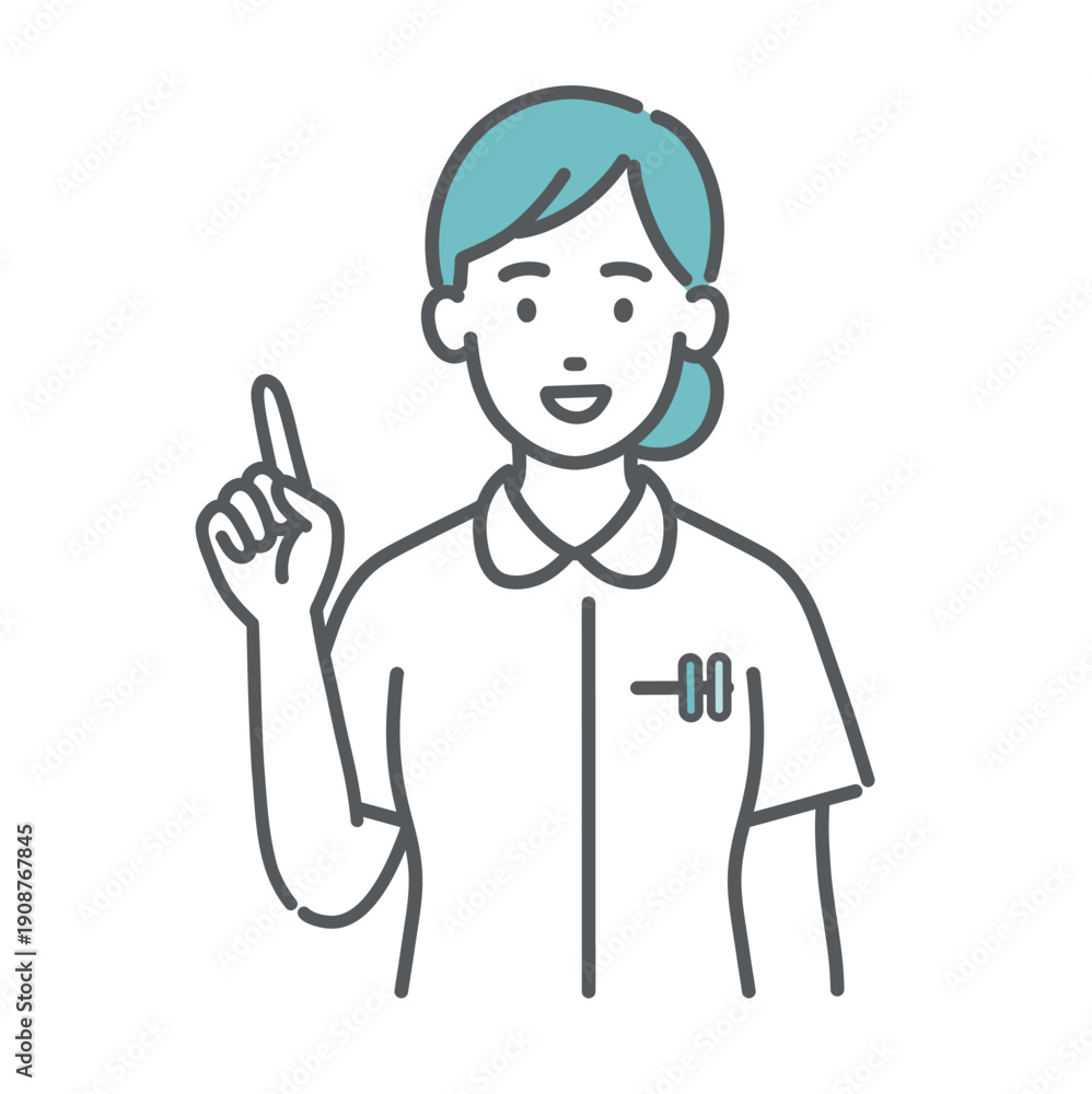 Fototapeta premium 人差し指を立てて説明をする女性看護師のイラスト(ポイント・注目)