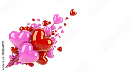 Cluster of Red and Pink Hearts on a White Background