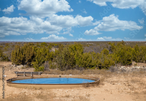 Foto Round concrete stock tank on texas ranch agriculture cattle water