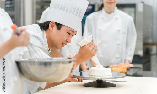 Cuadro en lienzo Pastry chefs, cake makers, and pastry artisans making cakes and pastries in the