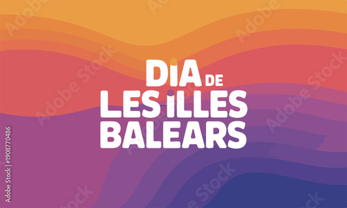 Abstract wavy background for balearic islands day with colorful gradient and bold sans serif letters