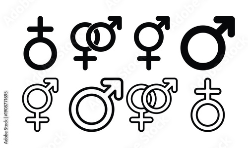Male and Female Gender Symbols Set – Minimal Mars Venus Icon Collection