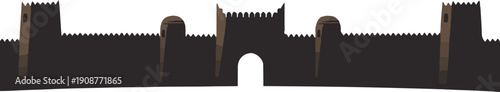 Historical middle eastern mudbrick architecture city walls with crenellations castle towers and gate