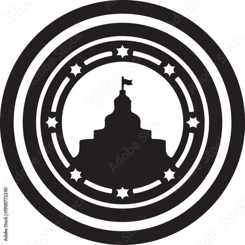 Circular government building emblem featuring capitol dome silhouette inside decorative star border