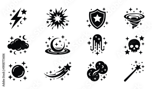 Collection of magic icon design element vector illustration on transparent background isolated