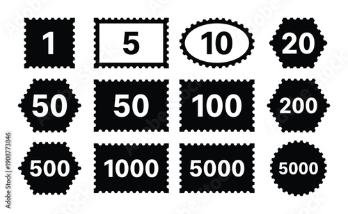 Currency postage stamps vector set with value design for collecting and decorating