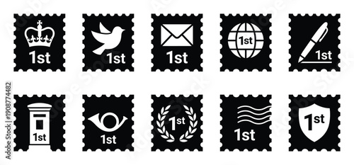 Postage stamps vector set with first class postal design for sticker and collection