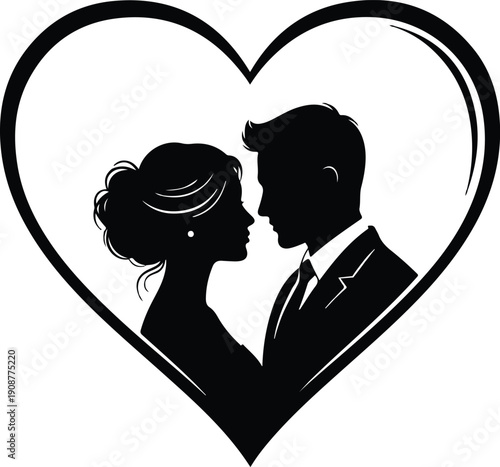 Elegant couple silhouette within a heart shape symbolizing love and commitment