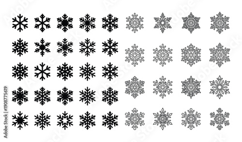 Snowflakes set of different shapes and sizes for christmas and winter holiday season design