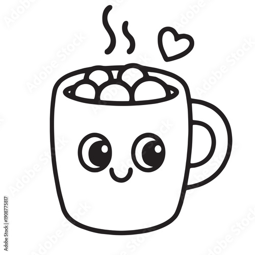 Cute coloring mug with marshmallow and heart, perfect for kids and cozy moments