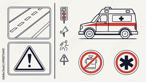 Road Safety and Emergency Response Signs A Vector Illustration.