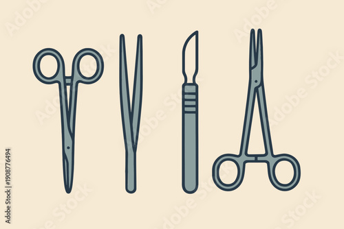 Surgical Instruments Scalpel Forceps and Scissors Illustration.