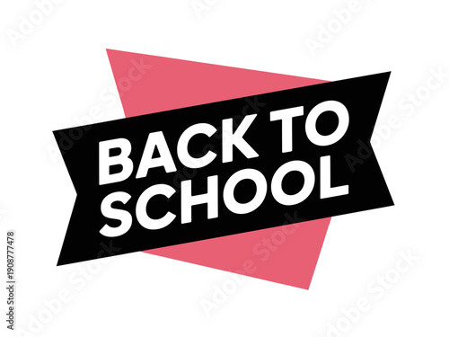 A colorful vector graphic illustration of a back to school banner with a pink background