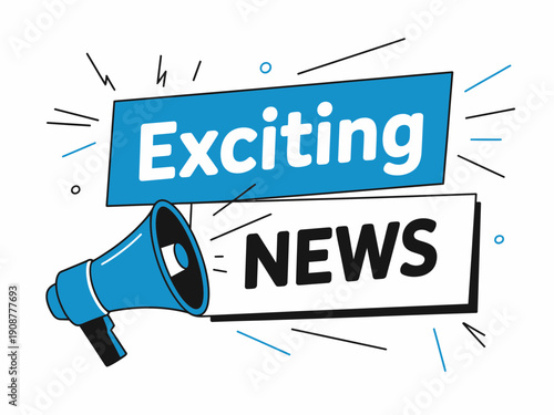 A colorful vector graphic illustration of a megaphone announcing exciting news in a bold and modern design style.