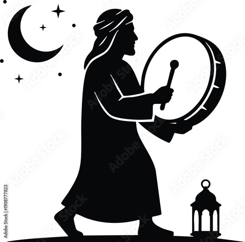Ramadan Mesaharaty Drummer Silhouette Waking People for Suhoor