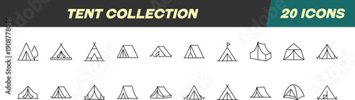 Line Signs of Tent for Adverts. Suitable for books, stores, shops. Editable stroke in minimalistic outline style. Symbol for design