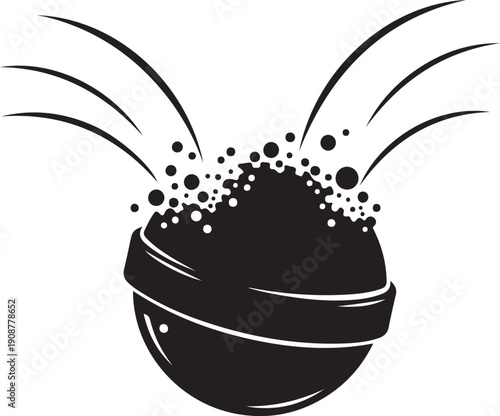 Playful black cat with sparkles and whiskers isolated on white background