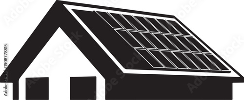 Modern house with solar panels roof illustration isolated on white background