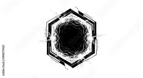 Abstract geometric octagon frame with textured central pattern and 3D edges