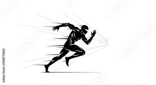 Minimalist black and white of a determined running man in motion