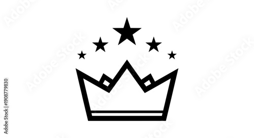 black white line drawing triangular crown with starburst stars above