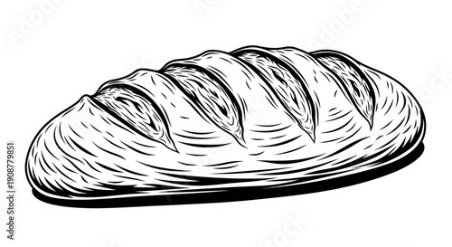 black and white line drawing of a freshly baked loaf of bread