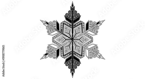 Intricate symmetrical snowflake pattern with geometric star-like lines