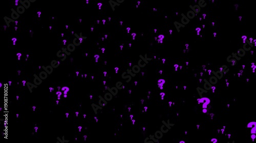 Camera moving through question marks on the alpha channel background. Question marks flying animated. Questions marks animated flying particles black background alpha.4k video animated