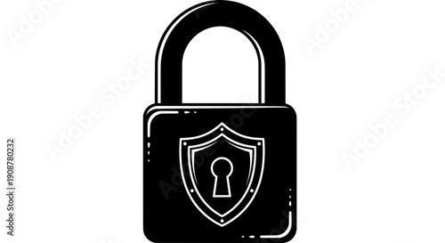black white shield shaped padlock with keyhole and dotted border