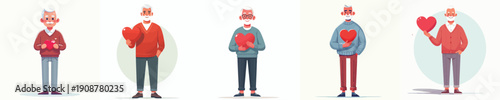 vector grandfather standing holding red heart symbol