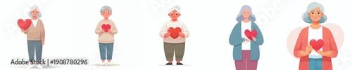 vector grandmother standing holding red heart symbol